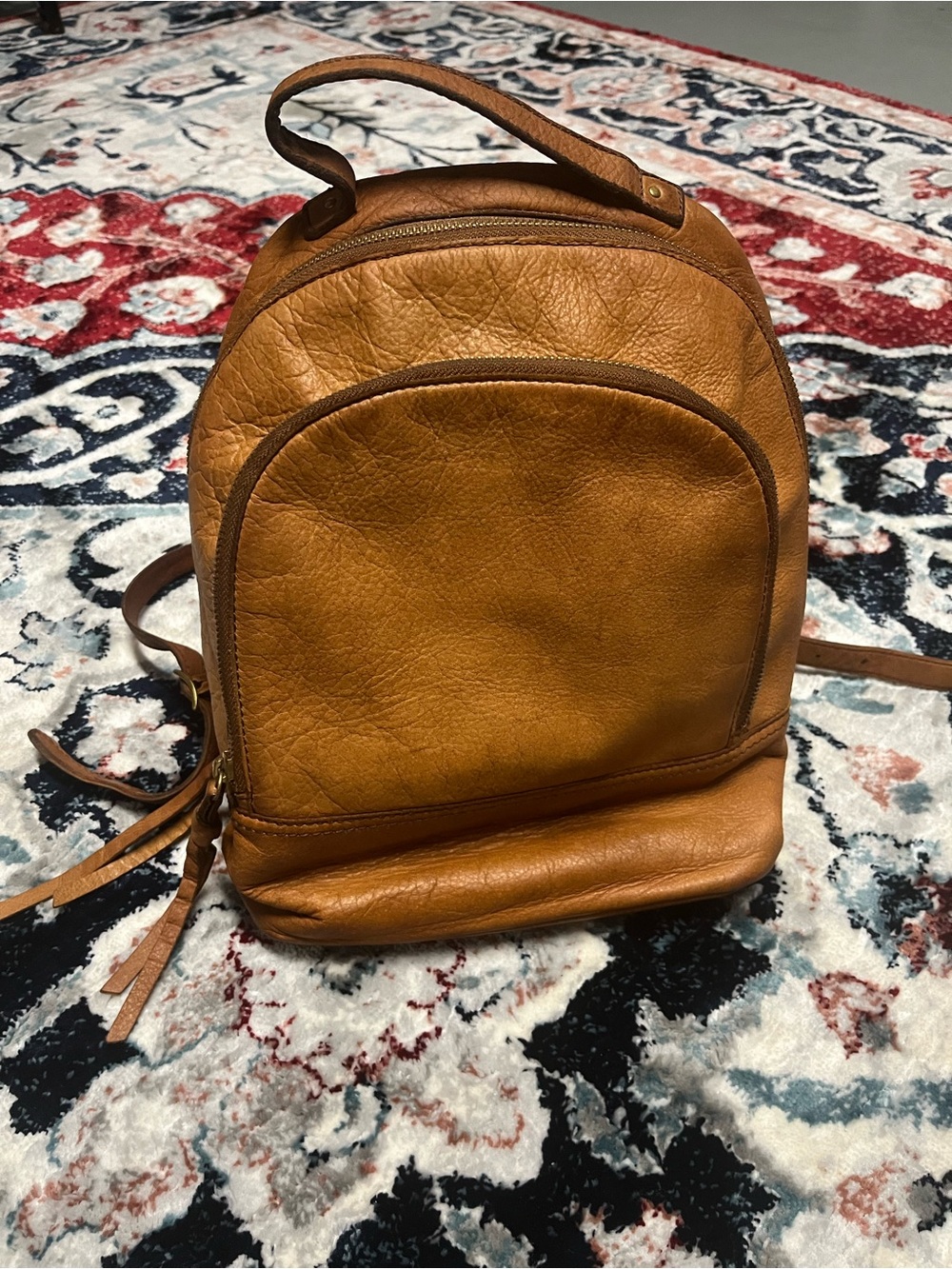 Margot New York 💯% Genuine Leather Backpack Patch Interior in Cognac and Cream